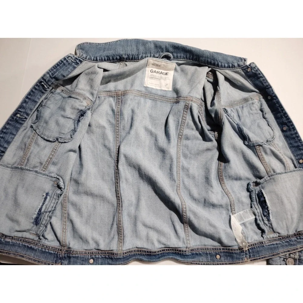 Garage Girlfriend Denim Jacket Womens Small Medium Wash Blue‎ Stretch Jean Coat